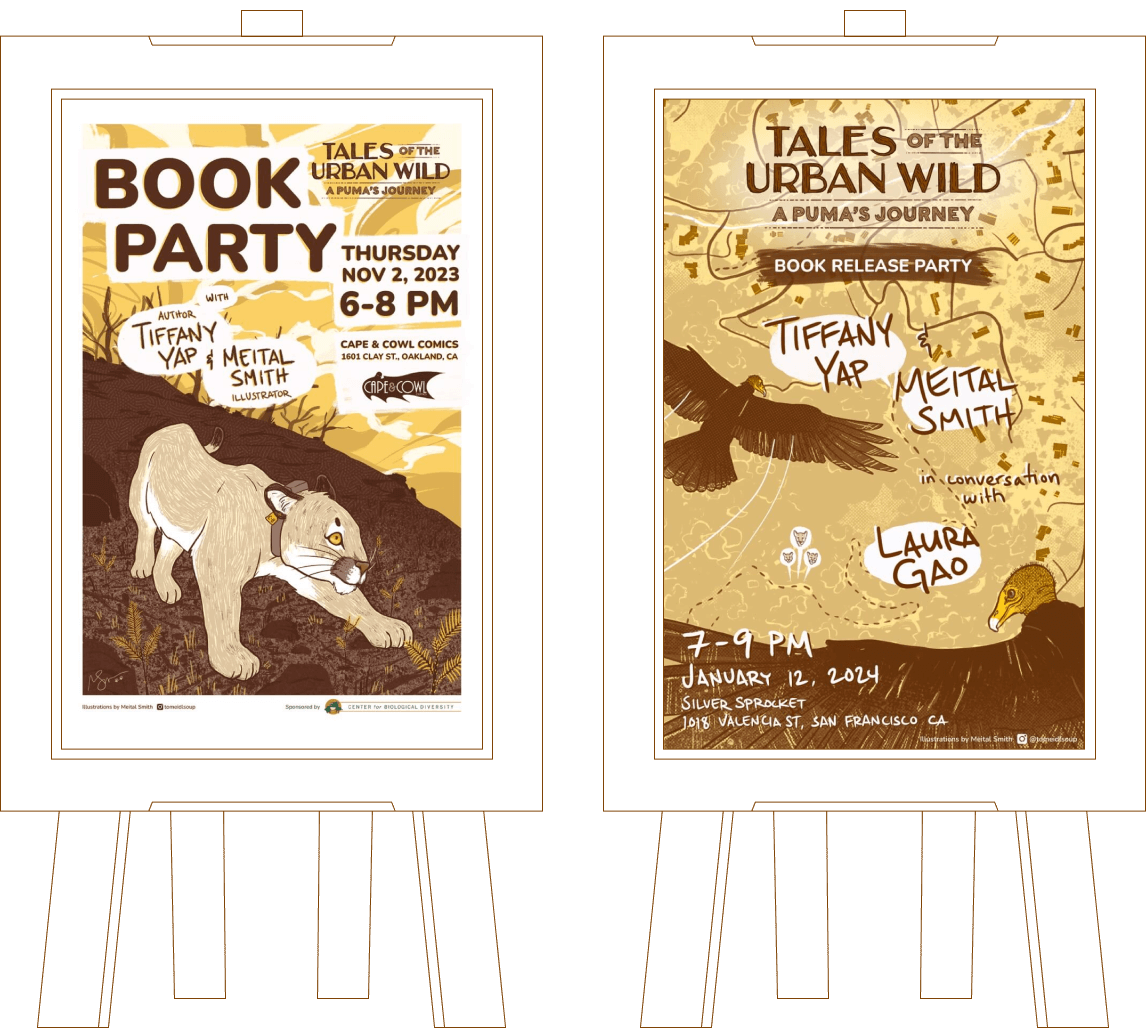 An image of two poster designs produced and printed for the book’s release events.